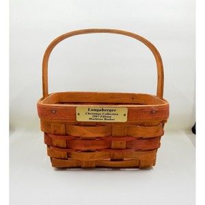 Longaberger Mistletoe Basket 1987 Christmas Collection Red Stripe